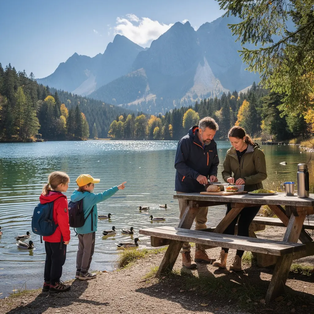A traveler organizing a packing checklist outdoors, with essential gear laid out on a picnic blanket.